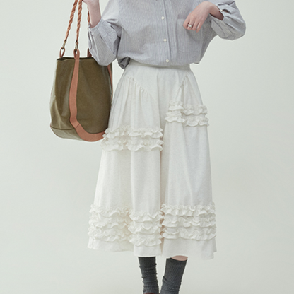【2color】レースディテールハイウエストフレアスカート　《Z00729》