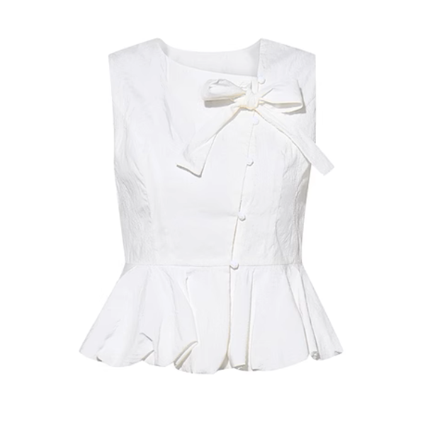 リボン装飾付きアシンメントリーペプラムトップ《Z00975》