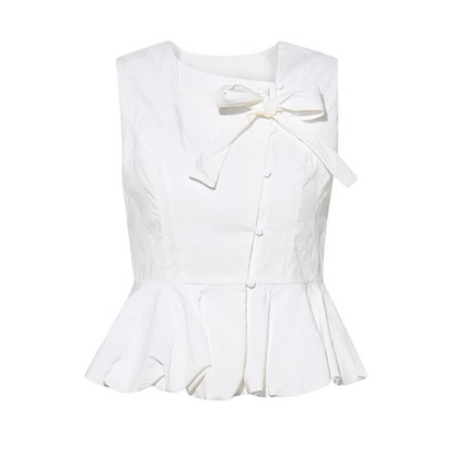 リボン装飾付きアシンメントリーペプラムトップ《Z00975》