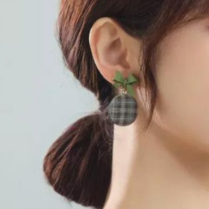 【４color】リボンデコレーションチェックピアス AU-279