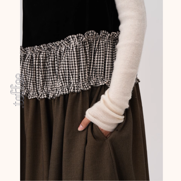 チェック柄切替ノースリーブAラインワンピース《Z00939》