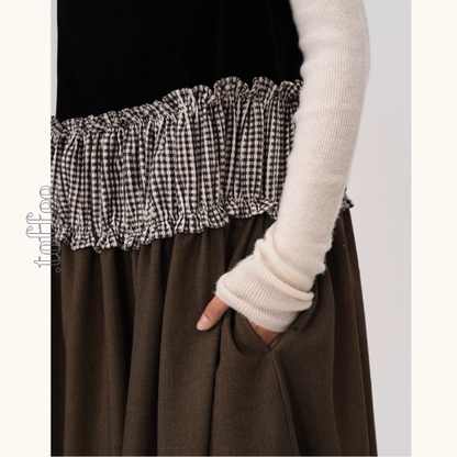 チェック柄切替ノースリーブAラインワンピース《Z00939》