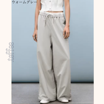 【5color】レースウエストワイドパンツ　Z00410