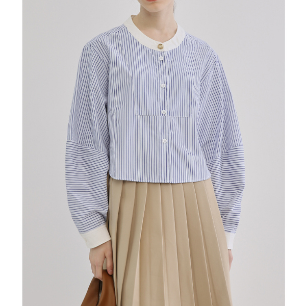 ストライプバンドカラークロップドシャツ X-380