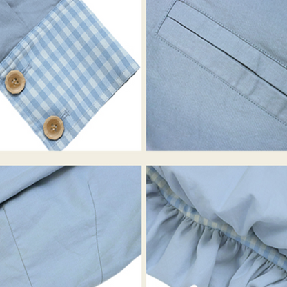 無地×ギンガムチェックのコントラストカラーバルーンジャケット　《Z00765》