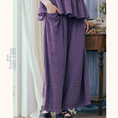 フリルスリーブトップ＆ワイドパンツセットアップ《Z00966》