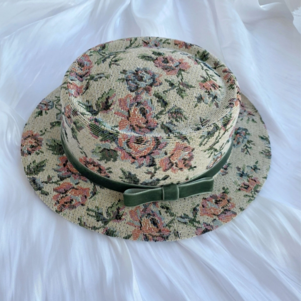【3color】ゴブラン織り花柄ヴィンテージハット Z00058