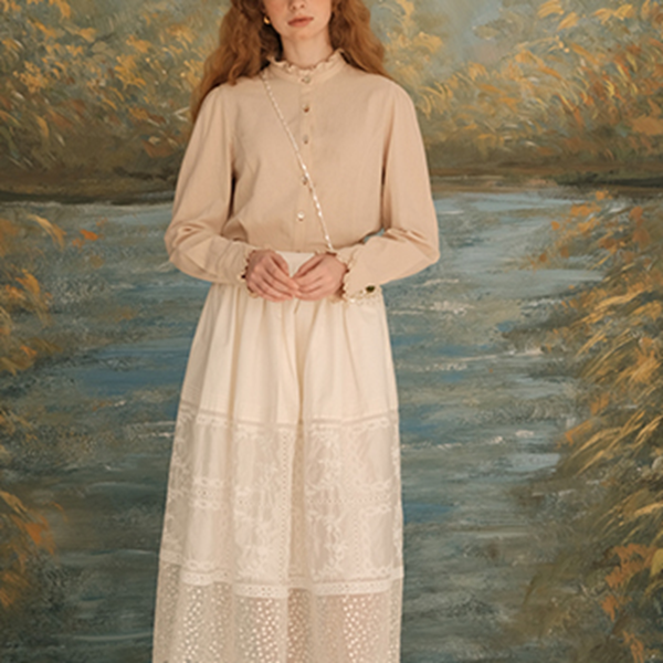 レース＆刺繍コットンブラウス 《Z00623》