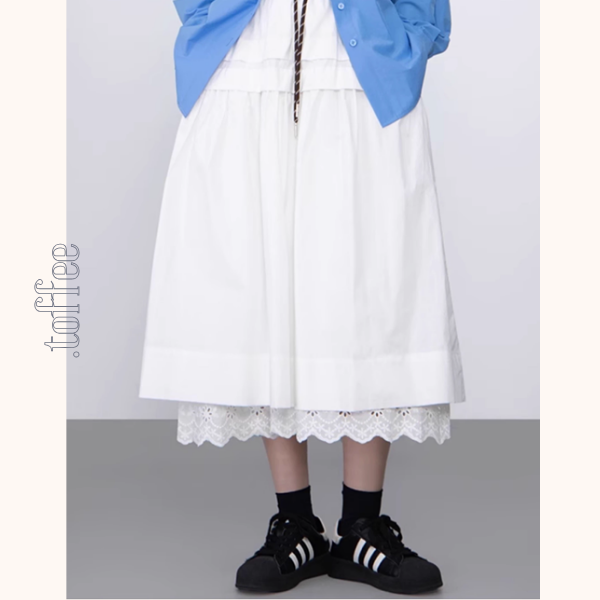 【2color】レースヘムAラインロングスカート《Z00988》