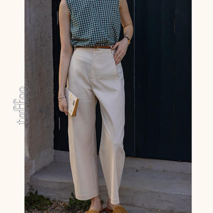 【3color】ベルトループ付きハイウエストストレートクロップドパンツ《Z00870》