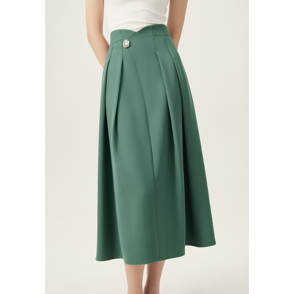 【2color】ゴールドボタン付きハイウエストAラインスカート Z00094