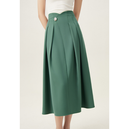 【2color】ゴールドボタン付きハイウエストAラインスカート Z00094