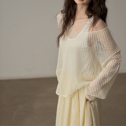 【4color】メッシュオーバーサイズニットトップ《Z00998》