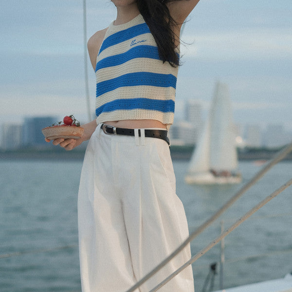 【2color】ホルターネックストライプニットトップ Z00310