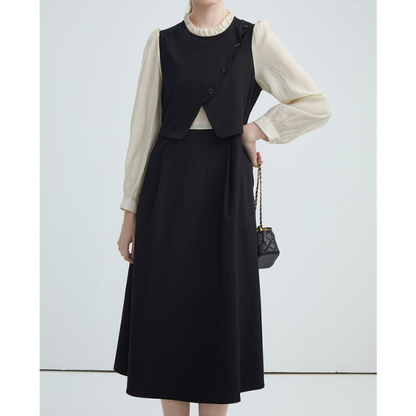 【3color】フェイクツーピース パールエッジワンピース X-424