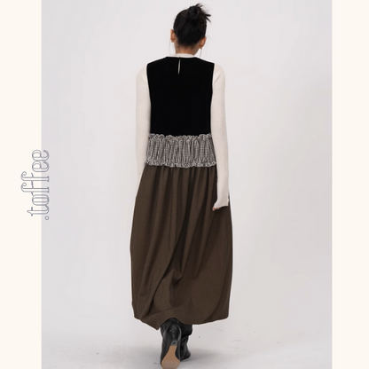 チェック柄切替ノースリーブAラインワンピース《Z00939》