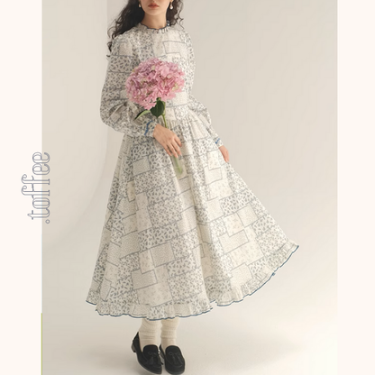 パッチワーク小花柄ロングワンピース《Z00986》