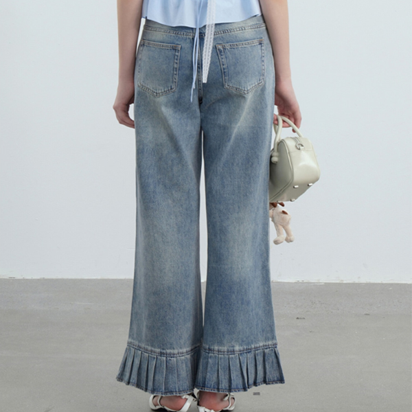 プリーツヘムデニムフレアパンツ　Z00446