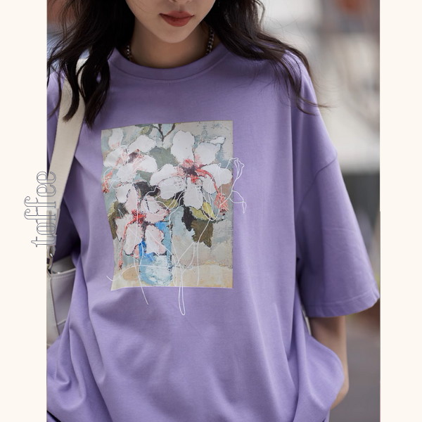 【3color】フラワープリントオーバーサイズTシャ《Z00993》