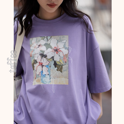 【3color】フラワープリントオーバーサイズTシャ《Z00993》