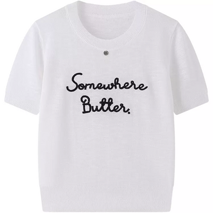 【7color】レター刺繍入りクルーネック半袖ニット　Z00393