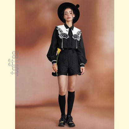 月明かりのバンビが佇む：深い森の中のオリエンタルカウボーイブラウス C0187