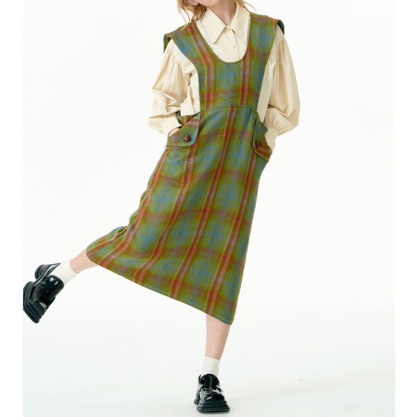 チェックパターンサスペンダースカート X-448