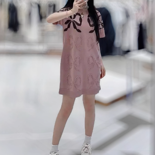 【2color】立体リボン刺繍ニットワンピース《Z01041》