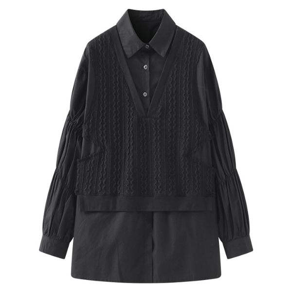 【２color】フェイクツーピースレイヤード調シャツ　AU-201