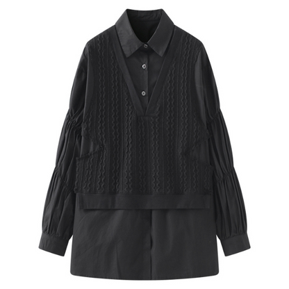 【２color】フェイクツーピースレイヤード調シャツ　AU-201