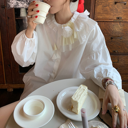 レース＆フラワーホワイトブラウス　Z00519