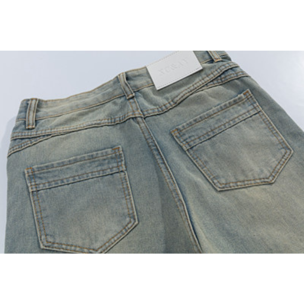 切り替えパッチワークデザインワイドデニム X-362
