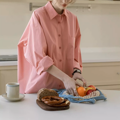 【3color】POLOカラーオーバーサイズ純綿シャツ《Z00883》