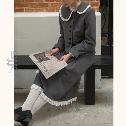 リボン＆レースジャケット＆Aラインミディ丈フレアスカートセットアップ　《Z00782》