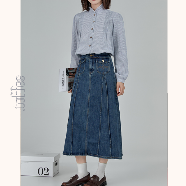 Aラインハイウエストロングデニムスカート　《Z00790》