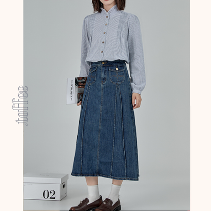 Aラインハイウエストロングデニムスカート　《Z00790》