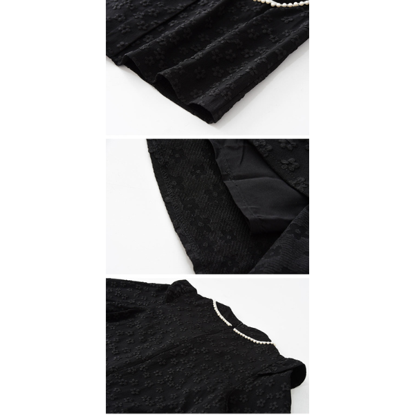 ふくれジャガードのブラックミニワンピース X-381