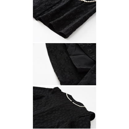 ふくれジャガードのブラックミニワンピース X-381