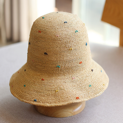 カラフルドットラフィアハット　Z00390