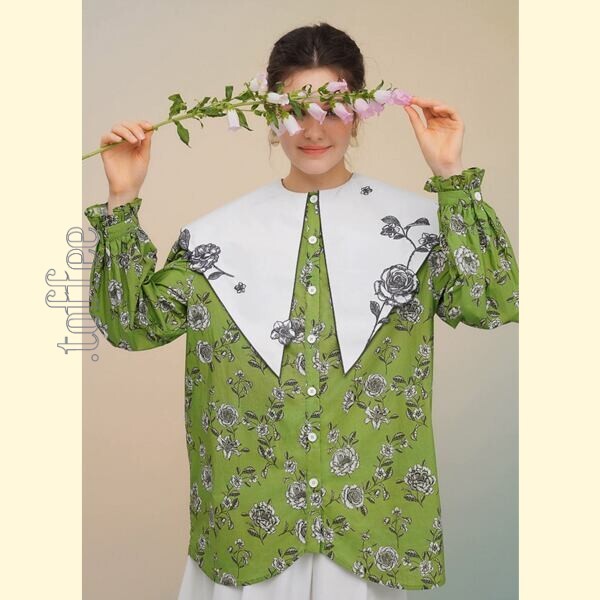 ローズフレンチレトロプリントシャツ: 個性的なエレガンスを纏う 《C0213》