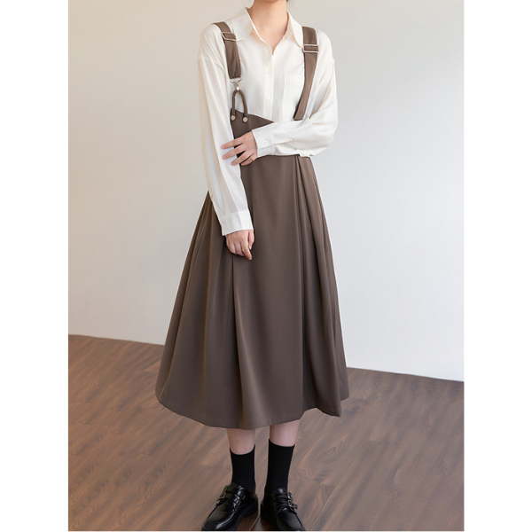 【3color】アシンメトリーサスペンダースカート X-313