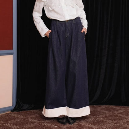 【2color】大人のエレガンス：美シルエットのワイドレッグデニムパンツ 《C0200》