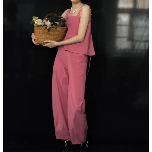 【2color】シンプルレースキャミソール＆ロングパンツのセットアップ Z00204