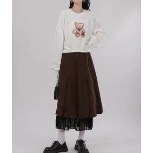 【3color】プリーツドッキングスカート X-014