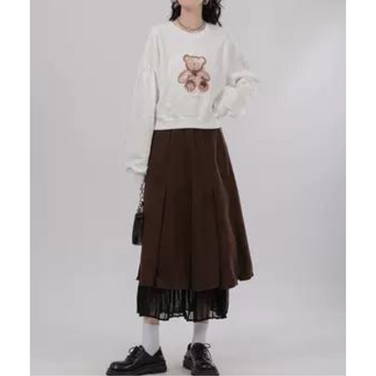 【3color】プリーツドッキングスカート X-014