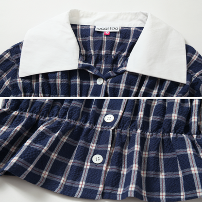 レースディテールチャック柄ブルーシャツ 《Z00636》