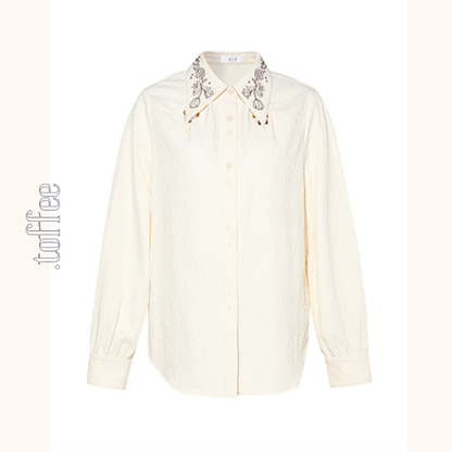 フラワー刺繡入りルーズシャツ　《Z00673》