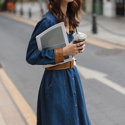 異素材ミックスバイカラーデニムワンピース　AU-225