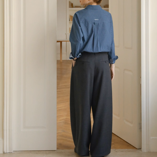 Vネックシングルブレストショートベスト＆ハイウエストワイドスーツパンツセットアップ《Z00889》