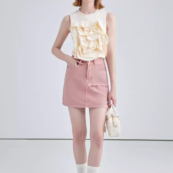 【2color】フラワーデコレーションノースリーブトップス W-201